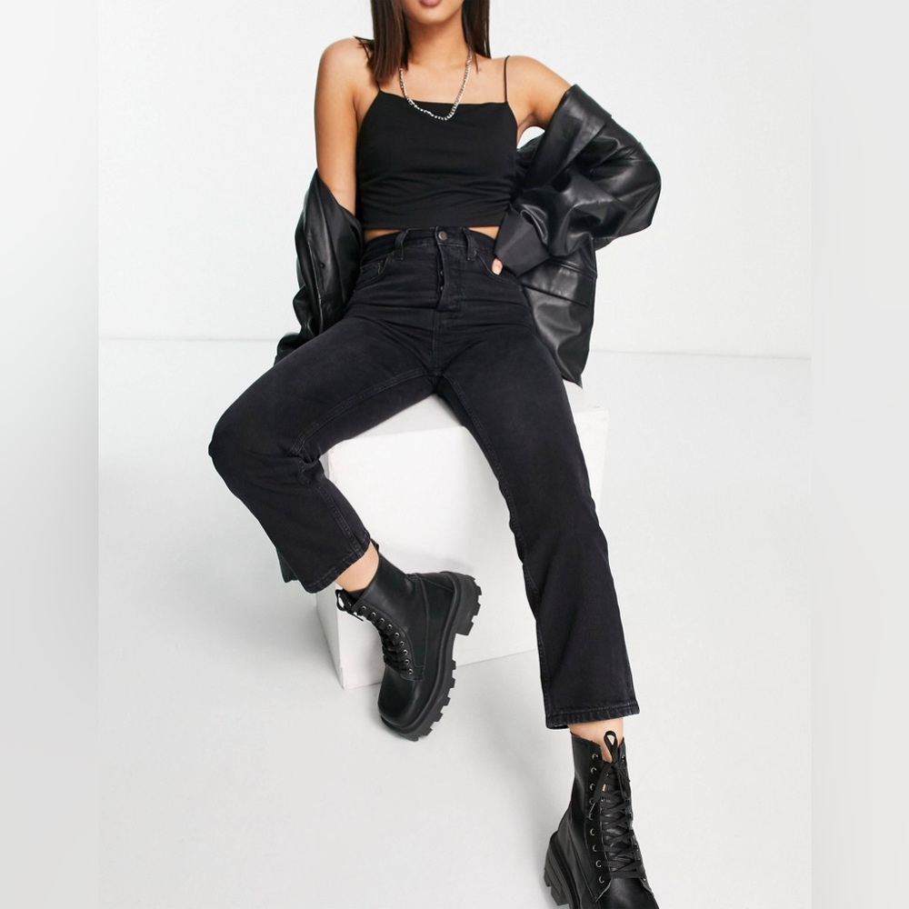 Topshop editor straight leg jeans in washed black